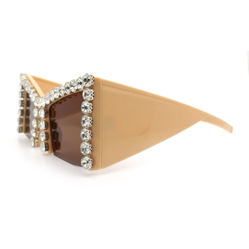 Womens Large Rhinestone Bold Angular Squared Rectangle Plastic Sunglasses