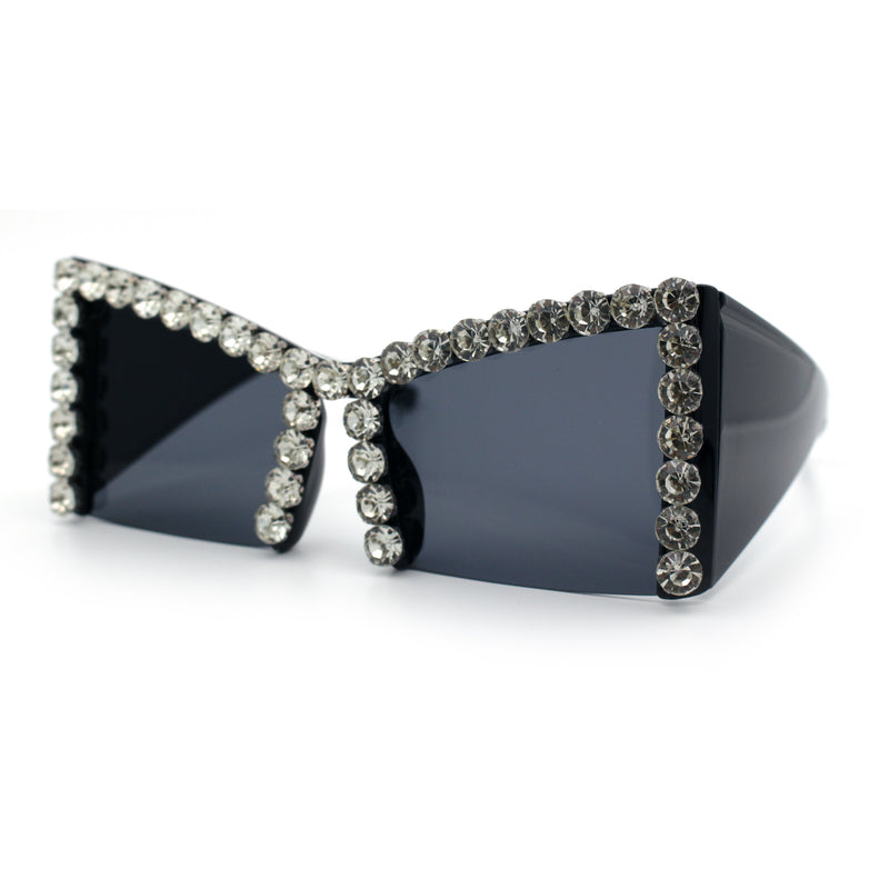Womens Large Rhinestone Bold Angular Squared Rectangle Plastic Sunglasses