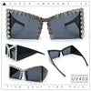 Womens Large Rhinestone Bold Angular Squared Rectangle Plastic Sunglasses