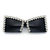 Womens Large Rhinestone Bold Angular Squared Rectangle Plastic Sunglasses