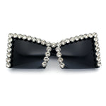 Womens Large Rhinestone Bold Angular Squared Rectangle Plastic Sunglasses