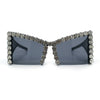 Womens Large Rhinestone Bold Angular Squared Rectangle Plastic Sunglasses