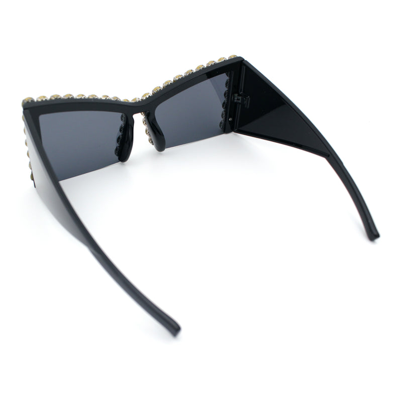 Womens Large Rhinestone Bold Angular Squared Rectangle Plastic Sunglasses