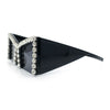 Womens Large Rhinestone Bold Angular Squared Rectangle Plastic Sunglasses