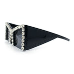 Womens Large Rhinestone Bold Angular Squared Rectangle Plastic Sunglasses