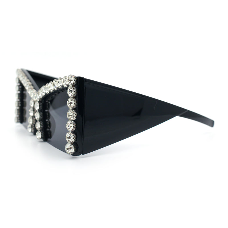 Womens Large Rhinestone Bold Angular Squared Rectangle Plastic Sunglasses