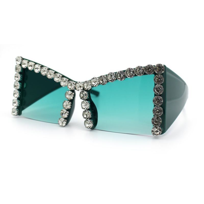 Womens Large Rhinestone Bold Angular Squared Rectangle Plastic Sunglasses