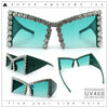 Womens Large Rhinestone Bold Angular Squared Rectangle Plastic Sunglasses