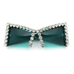 Womens Large Rhinestone Bold Angular Squared Rectangle Plastic Sunglasses