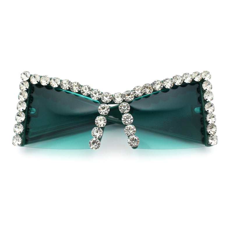 Womens Large Rhinestone Bold Angular Squared Rectangle Plastic Sunglasses