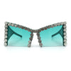 Womens Large Rhinestone Bold Angular Squared Rectangle Plastic Sunglasses