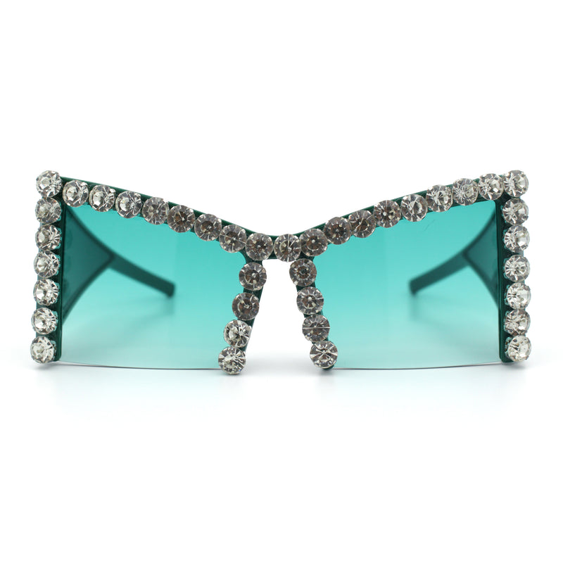 Womens Large Rhinestone Bold Angular Squared Rectangle Plastic Sunglasses
