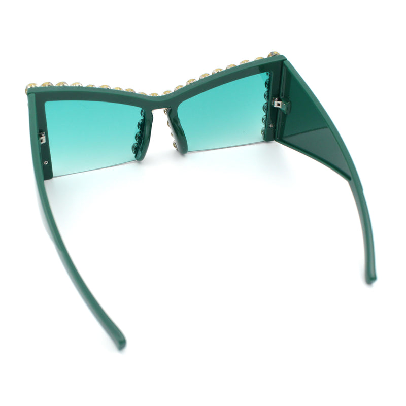 Womens Large Rhinestone Bold Angular Squared Rectangle Plastic Sunglasses
