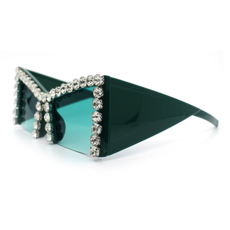 Womens Large Rhinestone Bold Angular Squared Rectangle Plastic Sunglasses