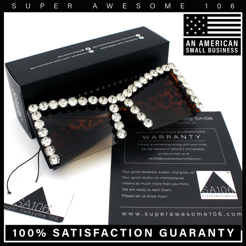 Womens Large Rhinestone Bold Angular Squared Rectangle Plastic Sunglasses