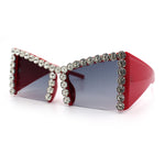 Womens Large Rhinestone Bold Angular Squared Rectangle Plastic Sunglasses