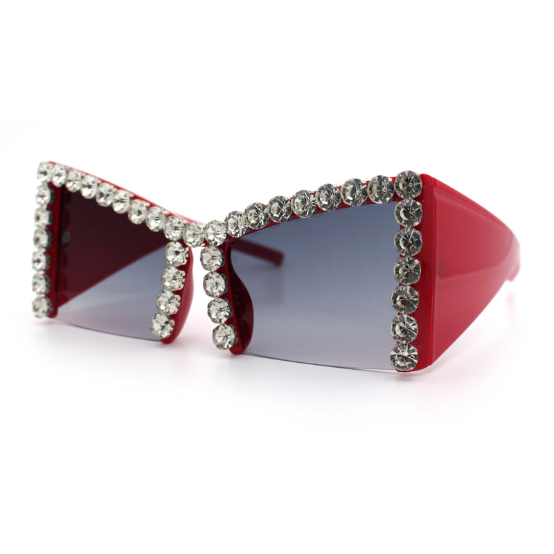 Womens Large Rhinestone Bold Angular Squared Rectangle Plastic Sunglasses