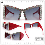 Womens Large Rhinestone Bold Angular Squared Rectangle Plastic Sunglasses