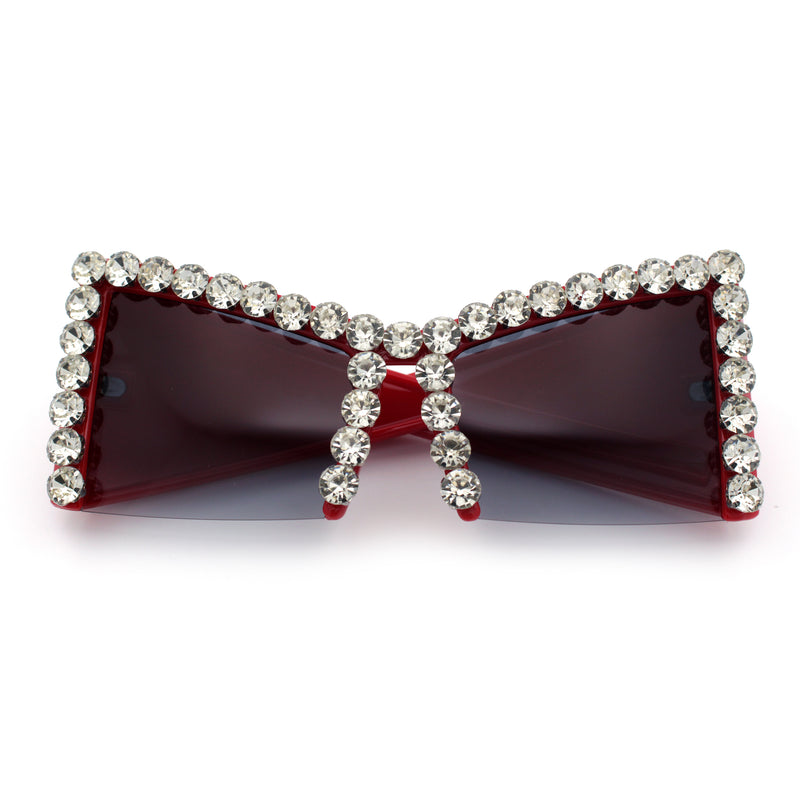 Womens Large Rhinestone Bold Angular Squared Rectangle Plastic Sunglasses