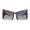 Womens Large Rhinestone Bold Angular Squared Rectangle Plastic Sunglasses