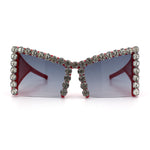 Womens Large Rhinestone Bold Angular Squared Rectangle Plastic Sunglasses