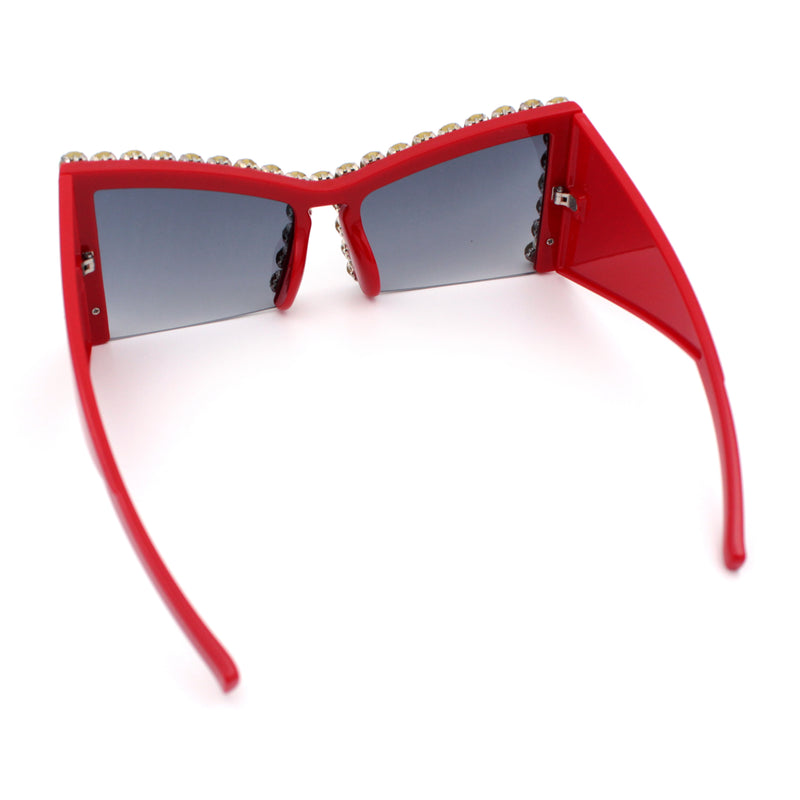 Womens Large Rhinestone Bold Angular Squared Rectangle Plastic Sunglasses