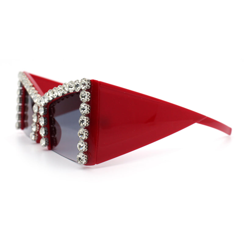 Womens Large Rhinestone Bold Angular Squared Rectangle Plastic Sunglasses