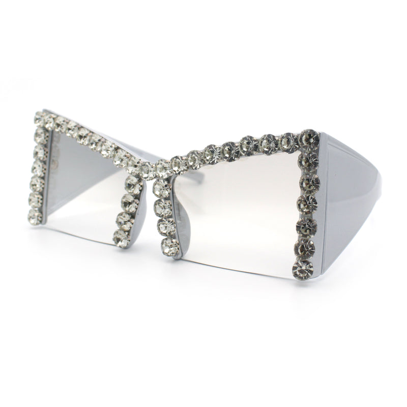 Womens Large Rhinestone Bold Angular Squared Rectangle Plastic Sunglasses