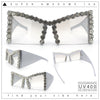 Womens Large Rhinestone Bold Angular Squared Rectangle Plastic Sunglasses