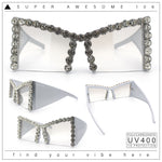 Womens Large Rhinestone Bold Angular Squared Rectangle Plastic Sunglasses