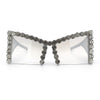 Womens Large Rhinestone Bold Angular Squared Rectangle Plastic Sunglasses