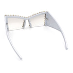 Womens Large Rhinestone Bold Angular Squared Rectangle Plastic Sunglasses