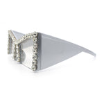 Womens Large Rhinestone Bold Angular Squared Rectangle Plastic Sunglasses