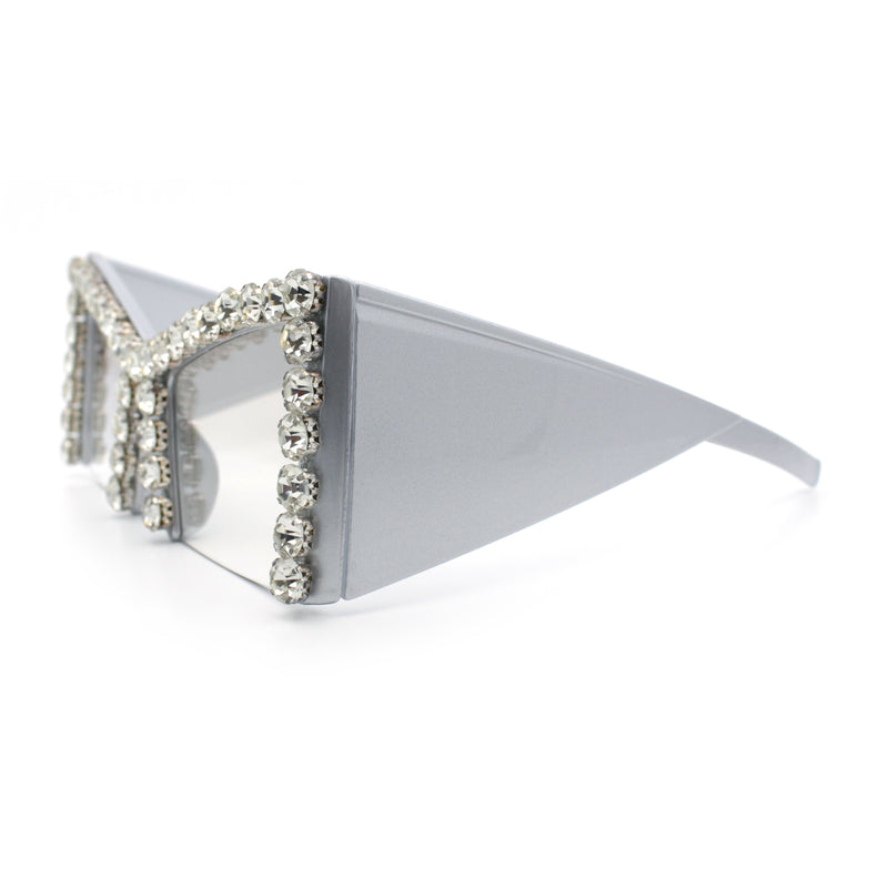 Womens Large Rhinestone Bold Angular Squared Rectangle Plastic Sunglasses