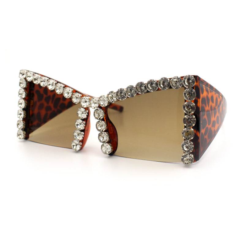 Womens Large Rhinestone Bold Angular Squared Rectangle Plastic Sunglasses