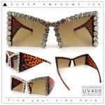 Womens Large Rhinestone Bold Angular Squared Rectangle Plastic Sunglasses
