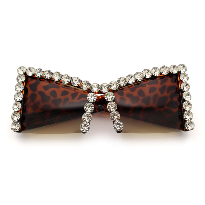 Womens Large Rhinestone Bold Angular Squared Rectangle Plastic Sunglasses