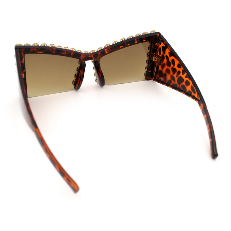 Womens Large Rhinestone Bold Angular Squared Rectangle Plastic Sunglasses