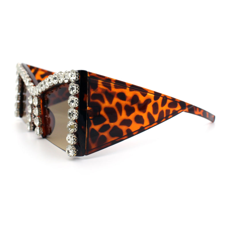 Womens Large Rhinestone Bold Angular Squared Rectangle Plastic Sunglasses