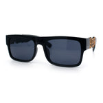 Locs Mens Bold Gothic Logo Thick Arm Horn Rim Gangster All Black Sunglasses