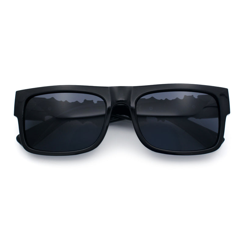 Locs Mens Bold Gothic Logo Thick Arm Horn Rim Gangster All Black Sunglasses