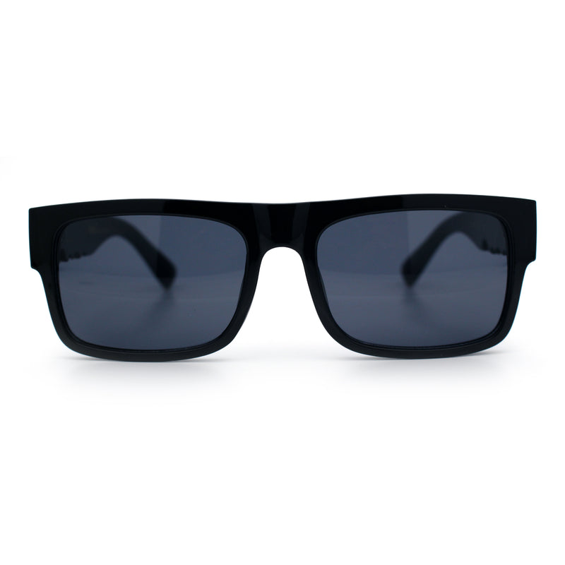 Locs Mens Bold Gothic Logo Thick Arm Horn Rim Gangster All Black Sunglasses