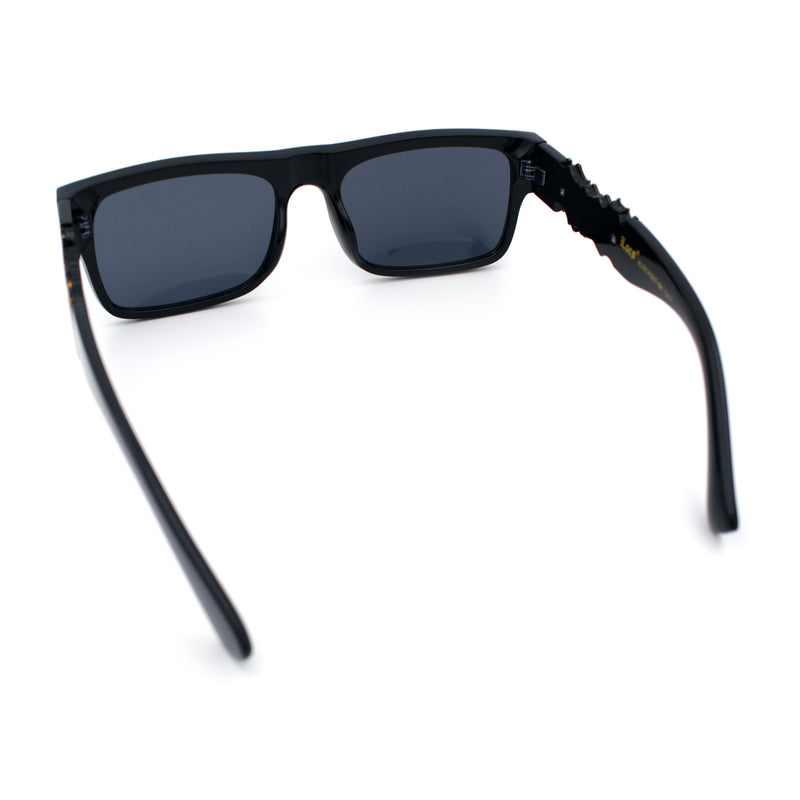 Locs Mens Bold Gothic Logo Thick Arm Horn Rim Gangster All Black Sunglasses
