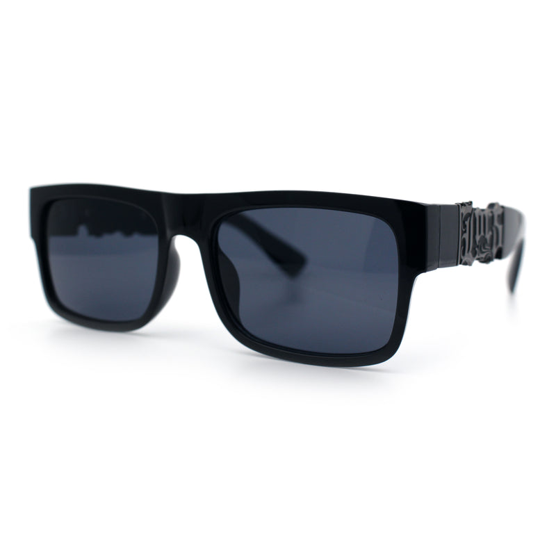 Locs Mens Bold Gothic Logo Thick Arm Horn Rim Gangster All Black Sunglasses