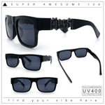 Locs Mens Bold Gothic Logo Thick Arm Horn Rim Gangster All Black Sunglasses