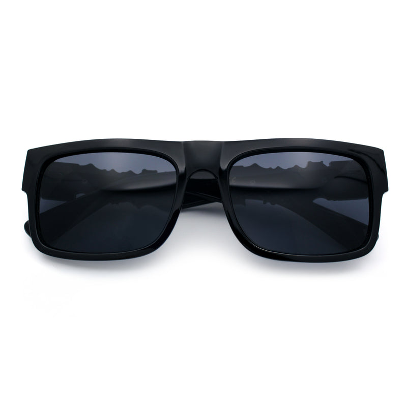 Locs Mens Bold Gothic Logo Thick Arm Horn Rim Gangster All Black Sunglasses
