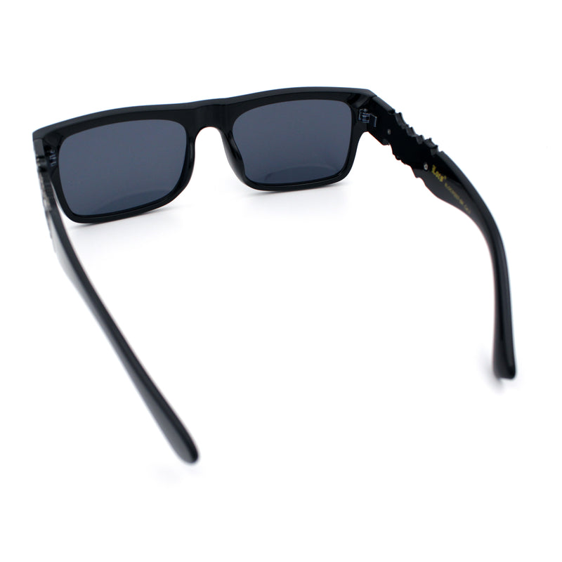 Locs Mens Bold Gothic Logo Thick Arm Horn Rim Gangster All Black Sunglasses