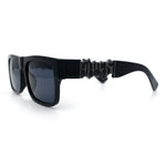 Locs Mens Bold Gothic Logo Thick Arm Horn Rim Gangster All Black Sunglasses