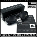Locs Mens Bold Gothic Logo Thick Arm Horn Rim Gangster All Black Sunglasses