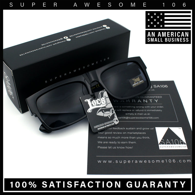 Locs Mens Bold Gothic Logo Thick Arm Horn Rim Gangster All Black Sunglasses